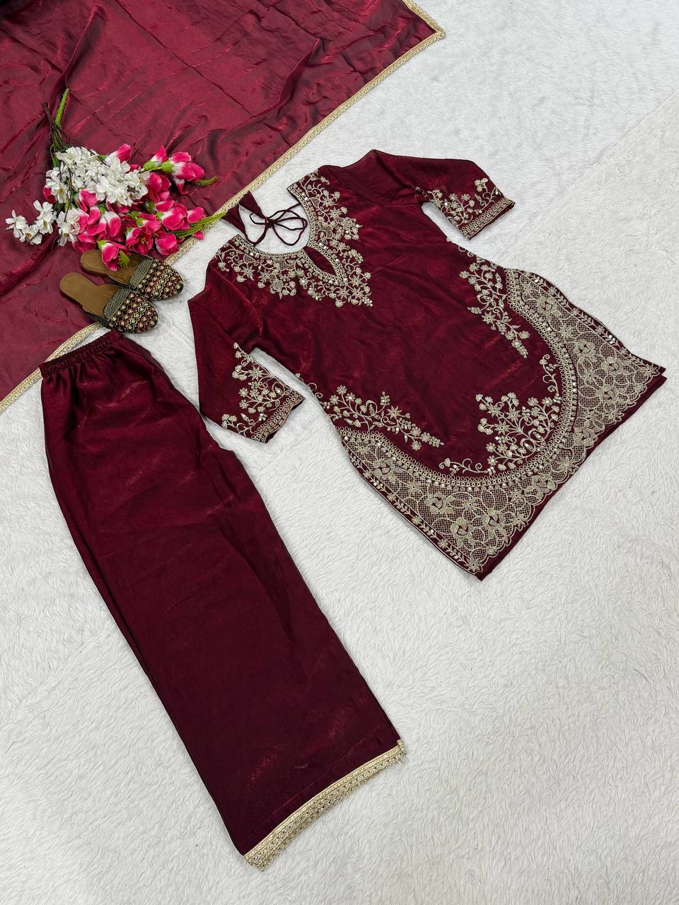 Modern Aubergine Flared Silk Set